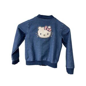 Hello Kitty Stretch Denim Blue Knit Full Zip Jacket Little Girls Sz 5